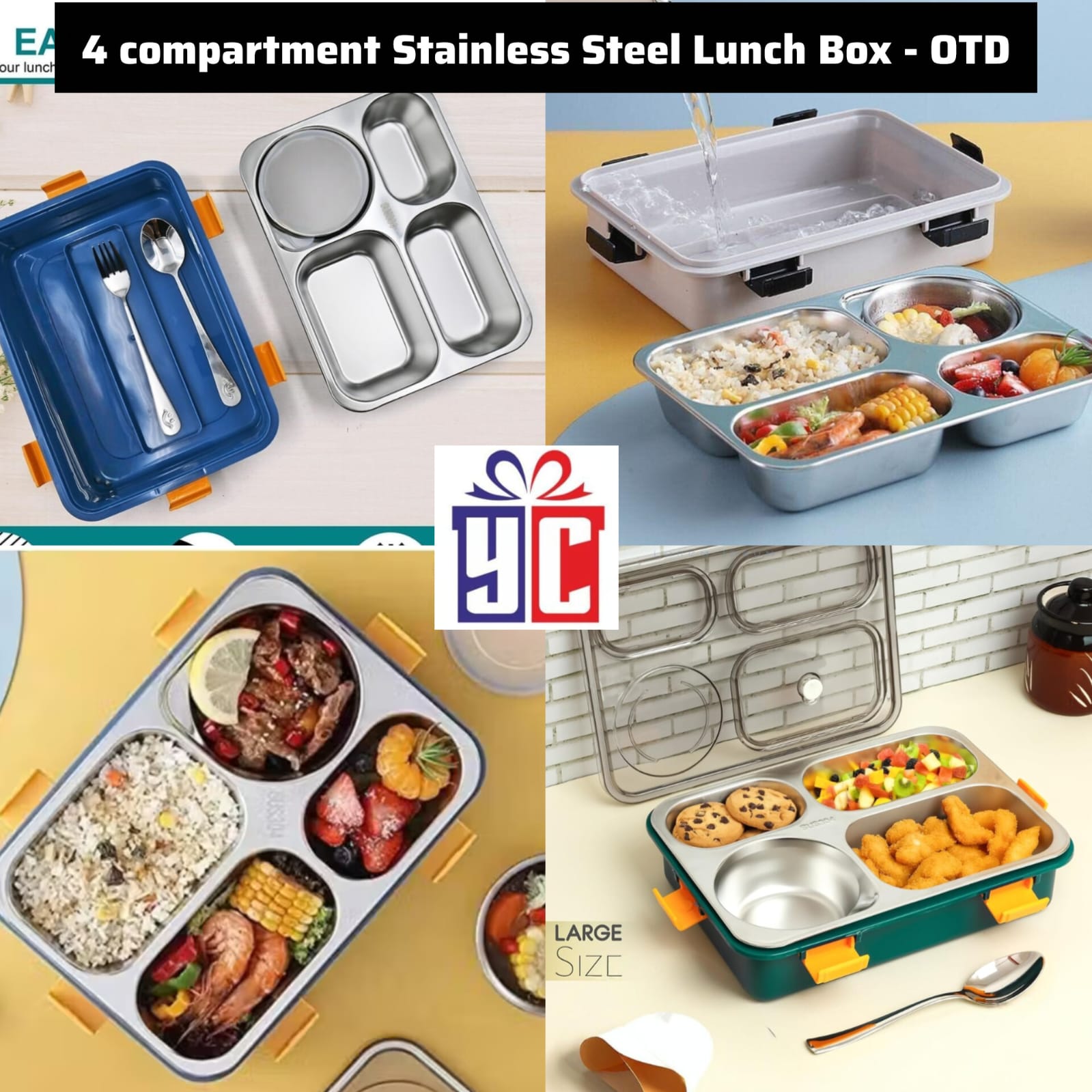 4 Compartment Stainless Steel Lunch Box